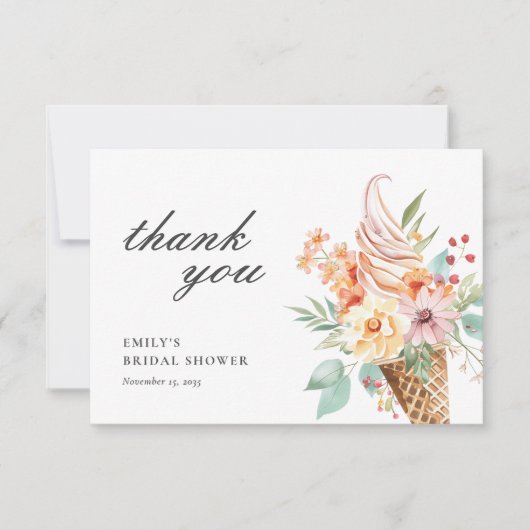 彼女はスクープされたブライダルシャワー サンキューカード (正面)