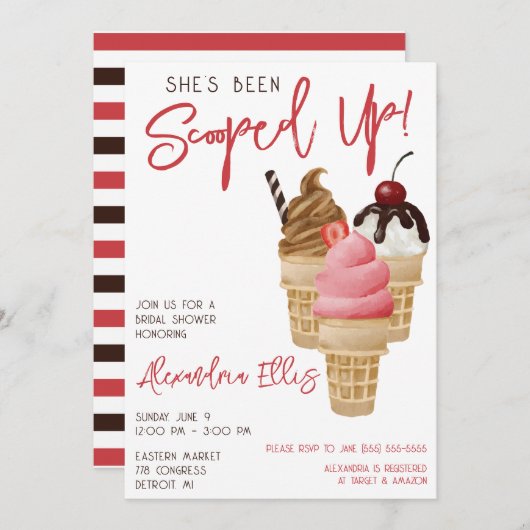 彼女はスクープされた!アイスクリームブライダルシャワー 招待状 (正面/裏面)
