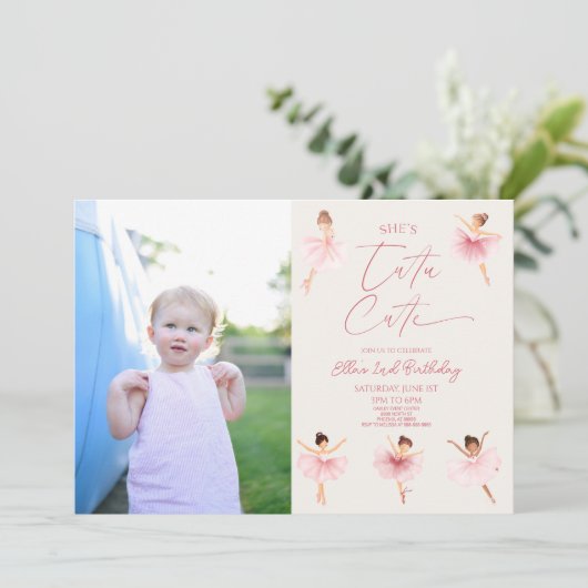 彼女はツツかわいいバレリーナ写真2nd誕生日パーティー 招待状 (スタンド正面)