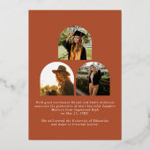 彼女はテラコッタアーチモダン写真卒業した 箔招待状 (裏面)