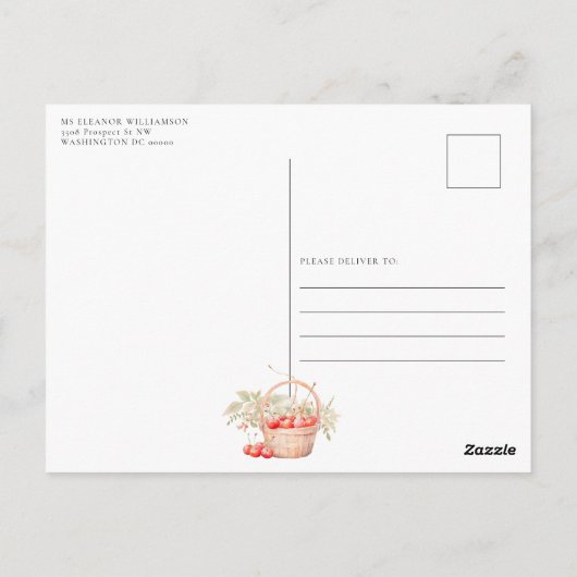 彼女はトップさくらんぼのベビーシャワー招待状 ポストカード (裏面)