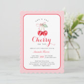 彼女はトップさくらんぼのベビーシャワー招待状 招待状 (スタンド正面)