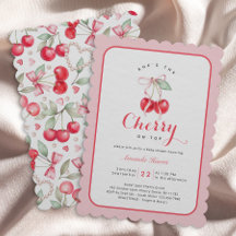 彼女はトップさくらんぼのベビーシャワー招待状