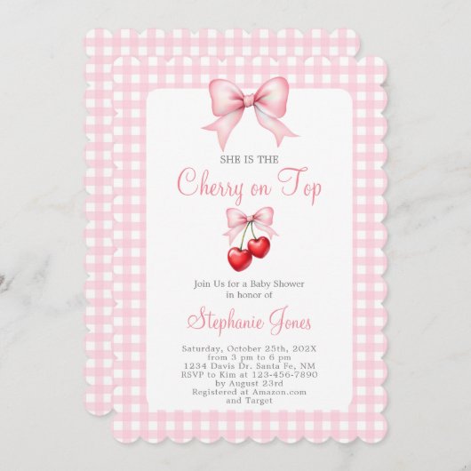 彼女はトップさくらんぼの赤ちゃんシャワー少女である 招待状 (正面/裏面)