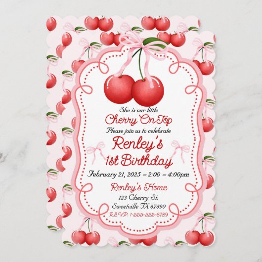 彼女はトップさくらんぼコケットで小さいアウト 招待状 (正面/裏面)