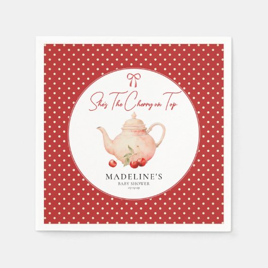 彼女はトップのさくらんぼの赤ちゃんシャワーペーパーナプキン スタンダードカクテルナプキン (正面)