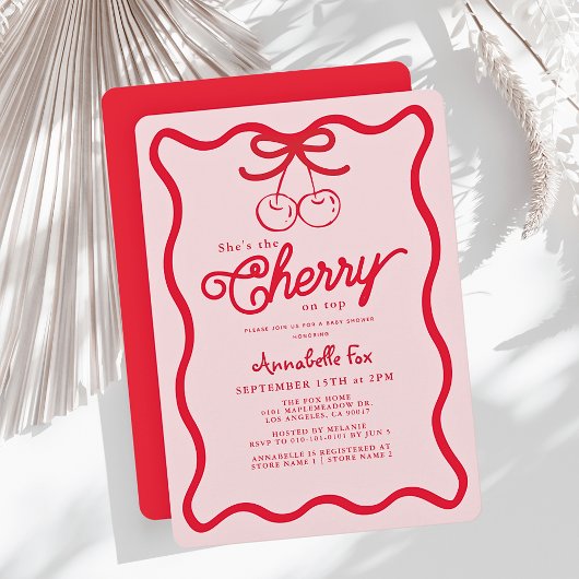彼女はトップハンドドローさくらんぼのベビーシャワーだ 招待状
