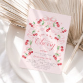 彼女はトップピンクの弓のさくらんぼベビーシャワー 招待状