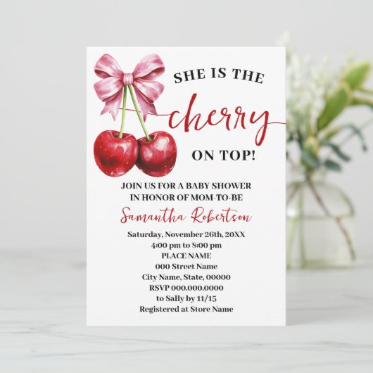 彼女はトップピンクコケットベビーシャワーのさくらんぼである 招待状 (スタンド正面)