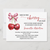 彼女はトップピンクコケットベビーシャワーのさくらんぼである 招待状 (正面)