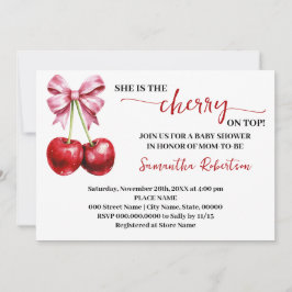 彼女はトップピンクコケットベビーシャワーのさくらんぼである 招待状