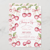 彼女はトップピンクレッドさくらんぼのブライダルシャワーだ 招待状 (正面/裏面)