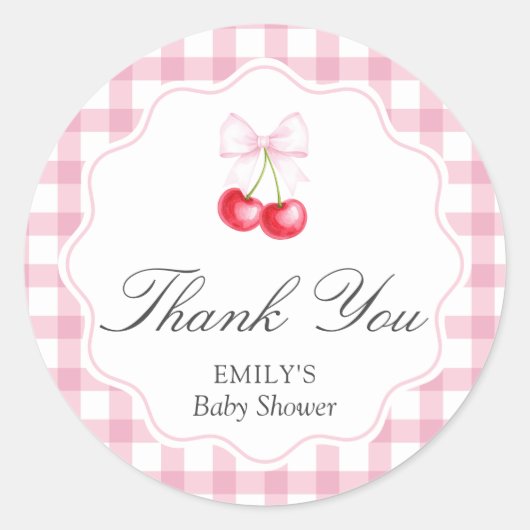 彼女はトップ弓のさくらんぼベビーシャワーありがとう ラウンドシール (正面)