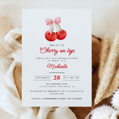 彼女はトップ水色のさくらんぼベビーシャワー 招待状