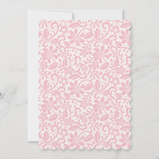 彼女はノットピンクのレースの弓ブライダルシャワーを結んでいる 招待状 (裏面)