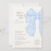 彼女はノットブルーレースボウブライダルシャワーを結んでいる 招待状 (正面)