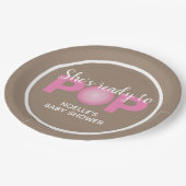 彼女はバブルガムポップ・アートのテーマ、Taupe & Pinkの準備ができている ペーパープレート (アングル)