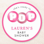 彼女はバブルガムポップ・アートのピンクの女の子の赤ちゃんシャワーの準備ができている ラウンドペーパーコースター (正面)