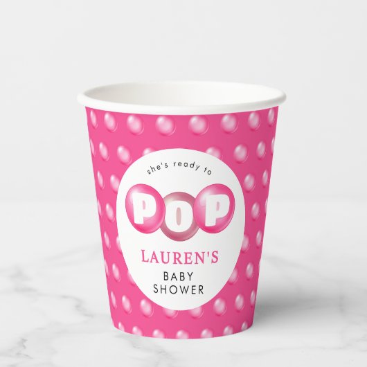 彼女はバブルガムポップ・アートのピンクの女の子の赤ちゃんシャワーの準備ができている 紙コップ (正面)