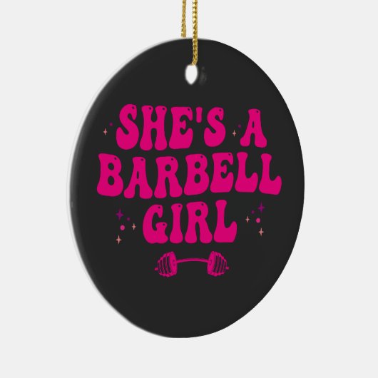彼女はバーベルガールフィットネスジムスポーツギフトだ セラミックオーナメント (右)