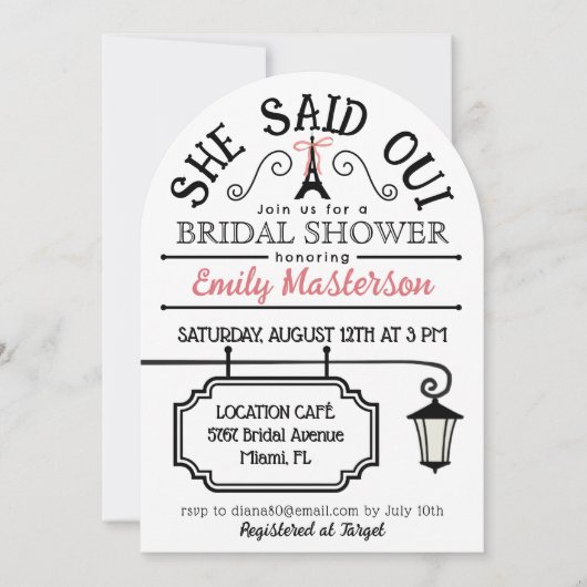 彼女はパリジャンのブライダル・シャワー招待状のウィと言った 招待状 (正面)