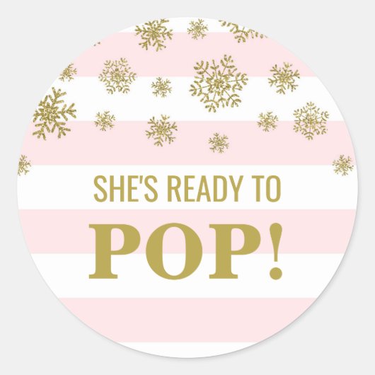 彼女はピンクのストライプの金ゴールドの雪をぽんと鳴らして準備ができています ラウンドシール (正面)