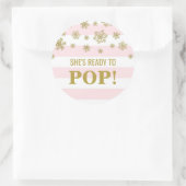 彼女はピンクのストライプの金ゴールドの雪をぽんと鳴らして準備ができています ラウンドシール (バッグ)