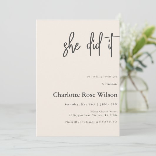 彼女はピンクの写真のトレンディー卒業モダンした 招待状 (スタンド正面)