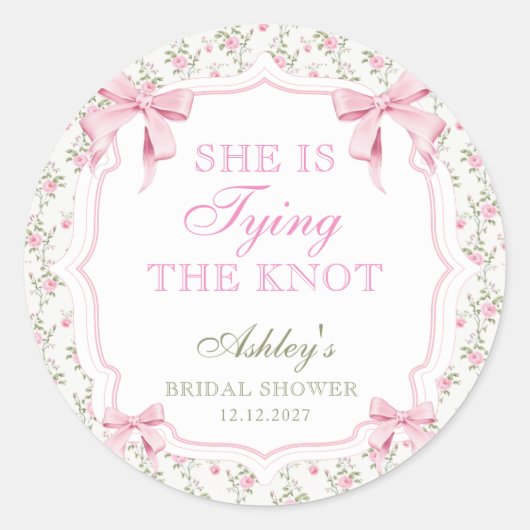 彼女はピンクの弓の結び目を結んでいる ヴィンテージ ラウンドシール (正面)