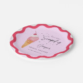 彼女はピンクレッドのスクープされたレトロブライダルシャワー ペーパープレート (アングル)