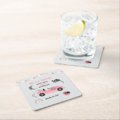 彼女はファーストワンフェスティバルピンクレースカー誕生日 スクエアペーパーコースター (インサイチュ)