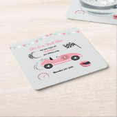 彼女はファーストワンフェスティバルピンクレースカー誕生日 スクエアペーパーコースター (アングル)