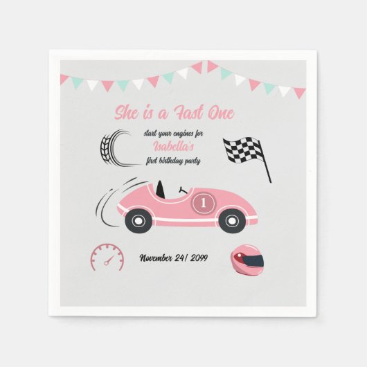 彼女はファーストワンフェスティバルピンクレースカー誕生日 スタンダードカクテルナプキン (正面)