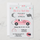 彼女はファーストワンフェスティバルピンクレースカー誕生日 招待状 (正面)