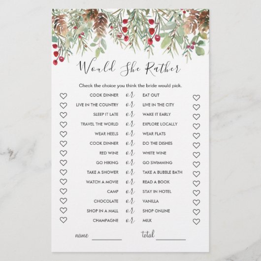 彼女はブライダルシャワーの試合は、冬の松 (正面)