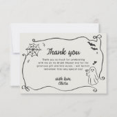 彼女はブーのハロウィン予測できなブライダルシャワーを見つけた サンキューカード (正面)