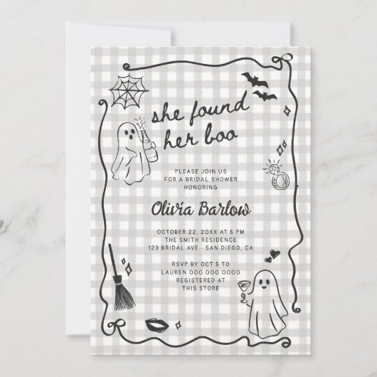 彼女はブーのハロウィン予測できなブライダルシャワーを見つけた 招待状 (正面)