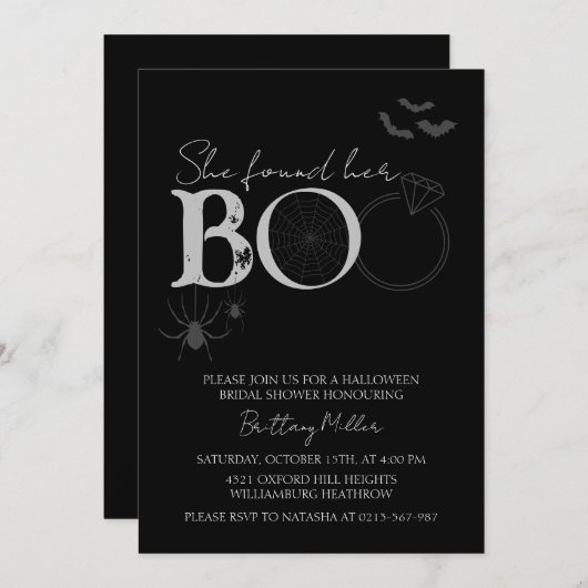彼女はブーのハロウィーンブライダルシャワーを見つけた 招待状 (正面/裏面)