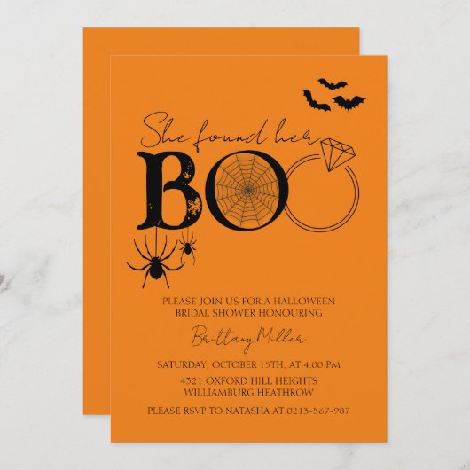 彼女はブーのハロウィーンブライダルシャワーを見つけた 招待状 (正面/裏面)