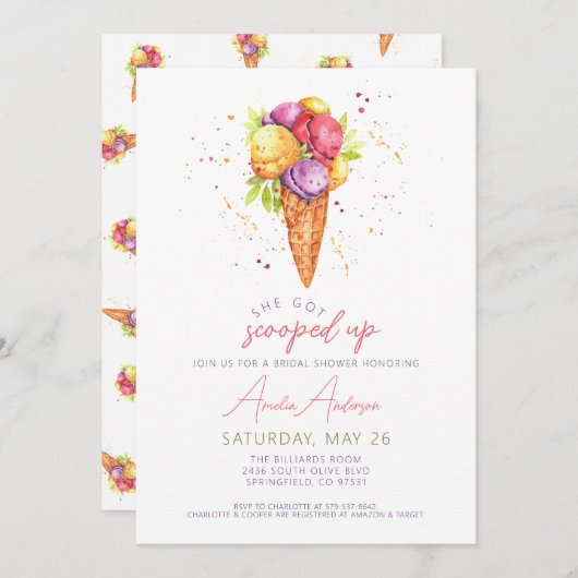 彼女はブ得ライダルシャワーの招待状をスクープした 招待状 (正面/裏面)