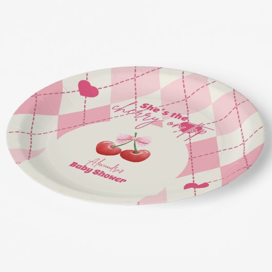 彼女はベビーシャワーのさくらんぼだ ペーパープレート (アングル)