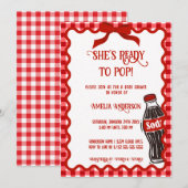 彼女はポップする準備ができている ソーダ レッド ギンガム 招待状 (正面/裏面)