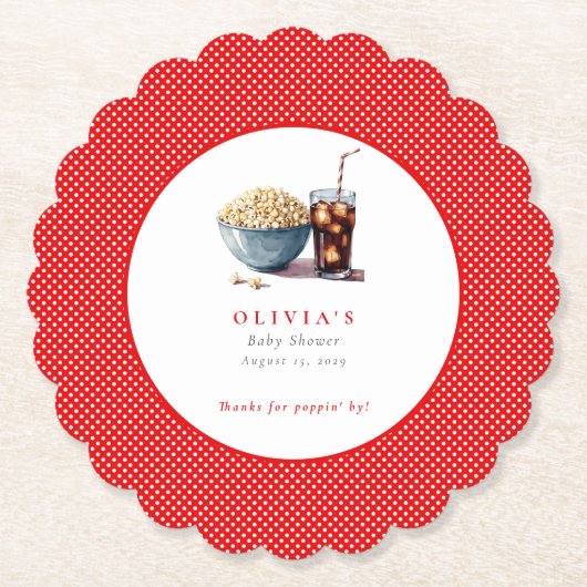 彼女はポップコーンポップ・アートのソーダの赤ちゃんシャワーを開こうとしている ペーパーコースター (正面)