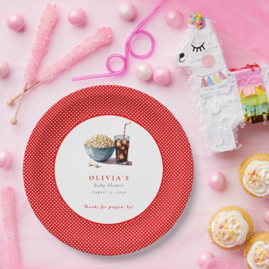 彼女はポップコーンポップ・アートのソーダの赤ちゃんシャワーを開こうとしている ペーパープレート (パーティー)