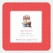 彼女はポップコーンポップ・アートのソーダの赤んポップ・アートのだシャワーを開こうとしている スクエアシール (正面)