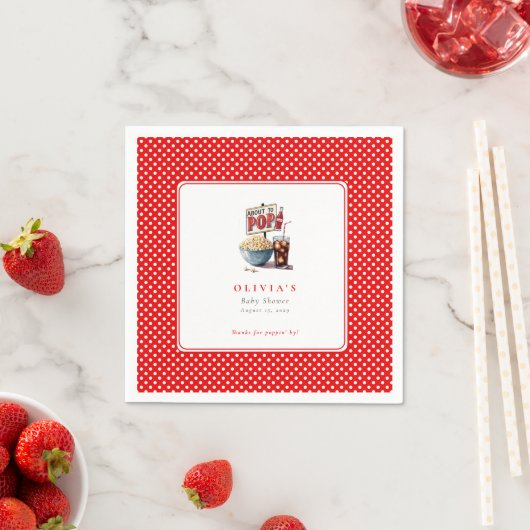 彼女はポップコーンポップ・アートのソーダの赤んポップ・アートのだシャワーを開こうとしている スタンダードカクテルナプキン (インサイチュ)