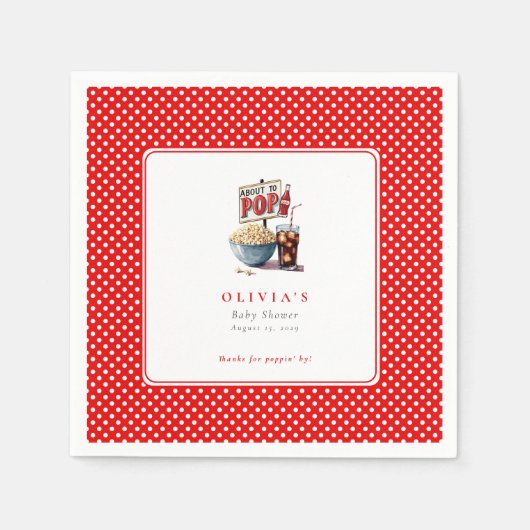 彼女はポップコーンポップ・アートのソーダの赤んポップ・アートのだシャワーを開こうとしている スタンダードカクテルナプキン (正面)