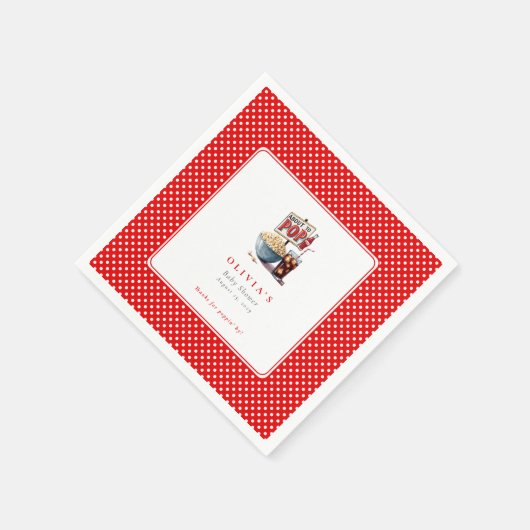 彼女はポップコーンポップ・アートのソーダの赤んポップ・アートのだシャワーを開こうとしている スタンダードカクテルナプキン (角)