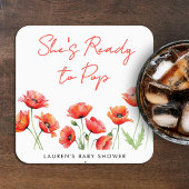 彼女はポピーの花ポップ・アートの春赤ちゃんシャワー準備ができている スクエアペーパーコースター
