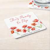 彼女はポピーの花ポップ・アートの春赤ちゃんシャワー準備ができている スクエアペーパーコースター (アングル)